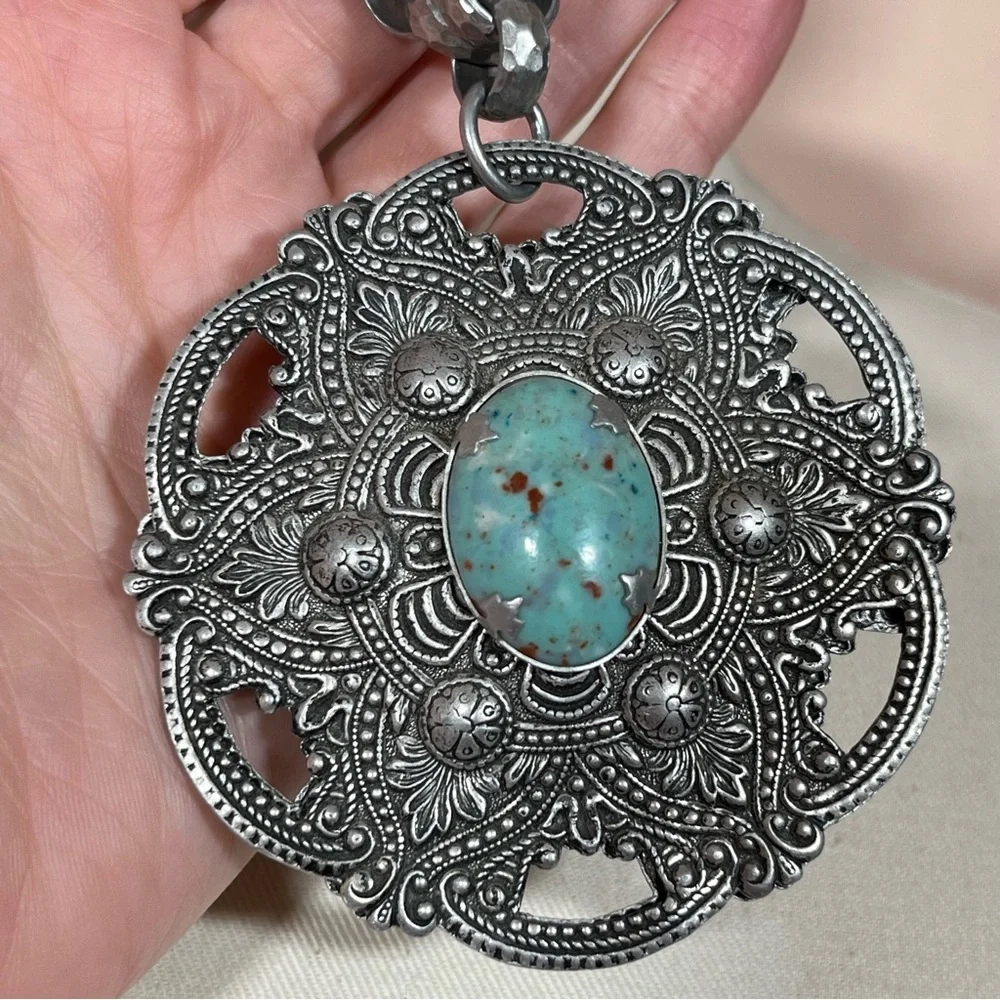 Vintage Antique Art deco Victorian Festival Silver Goth Medieval Goth necklace - Picture 4 of 16